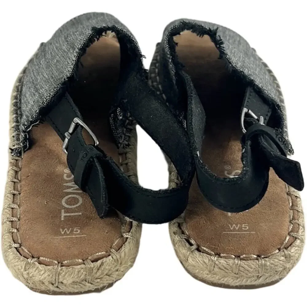 TOMS‎ Espadrille Clara Black Slub Chambray with Leather